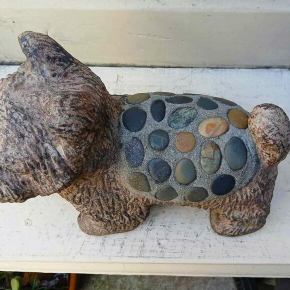 Vintage Scotty Terrier Solid Concrete Cement Stone w/Inlaid Stone Saddle - Picture 11 of 14